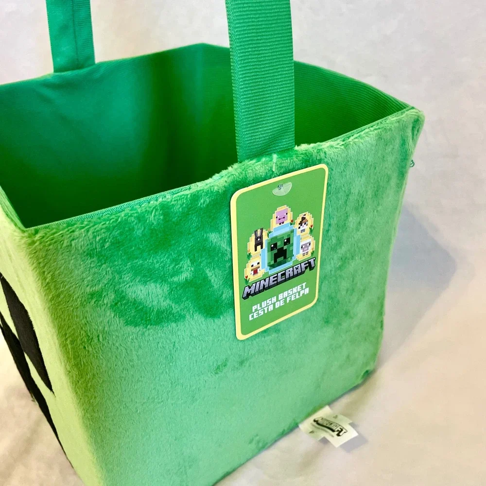 Minecraft‎ Creeper Plush Basket Green Square Storage Tote Trick or Treat Bag NWT